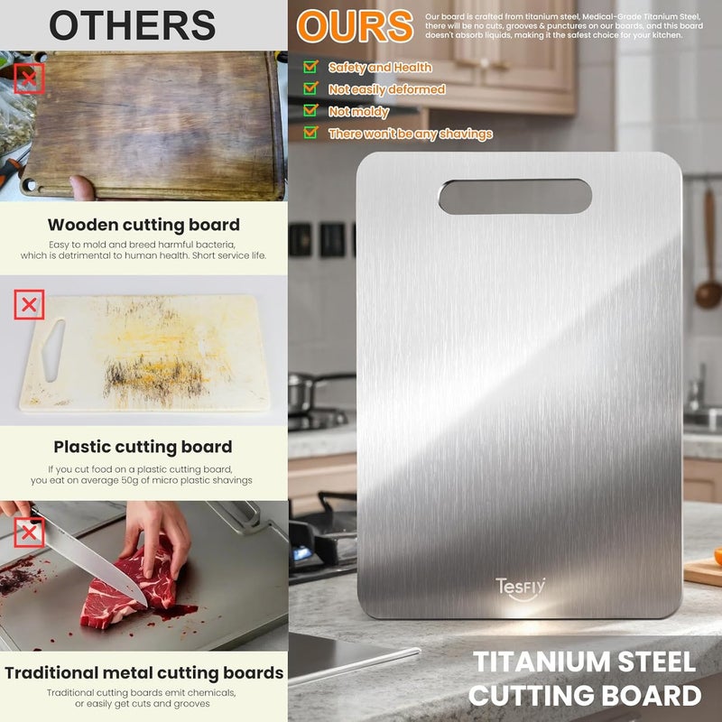 TESFLY Titanium Cutting Board - 100% Pure Titanium Cutting Boards For Kitchen,Easy to clean, Double-sided food-grade Cutting Board For Cutting Meats, Fruits - Image 2